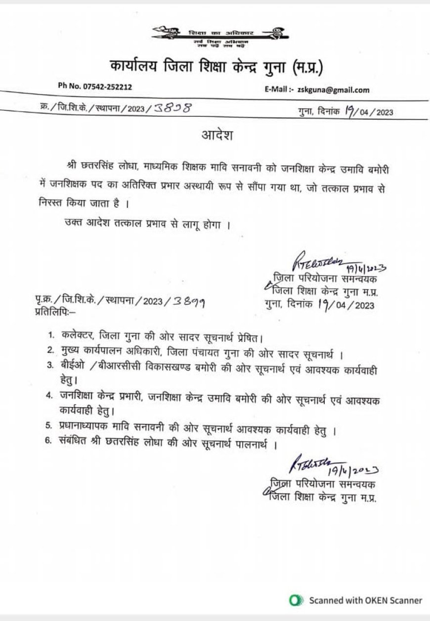 बमोरी बीईओ राजीव यादव और जनशिक्षक छतर सिंह लोधा को हटाया गया