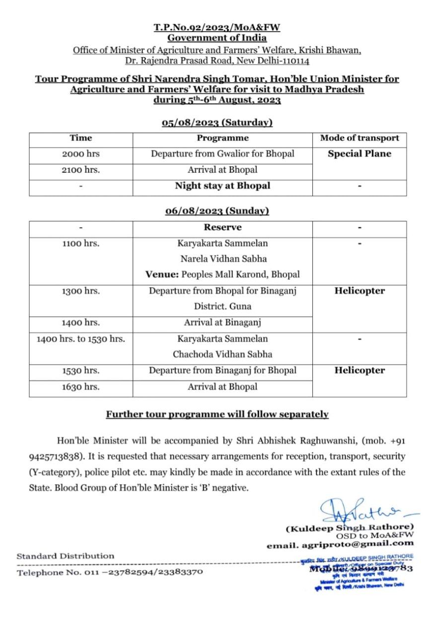 भाजपा के शक्ति केंद्र और बूथ समिति को मिलेगा केंद्रीय कृषि मंत्री श्री तोमर का मार्गदर्शन
