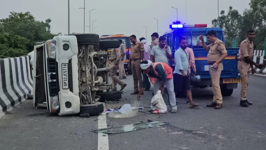 टायर फटने से बोलेरो कार पलटी, दो की मौके पर मृत्यु, सात गंभीर घायल
