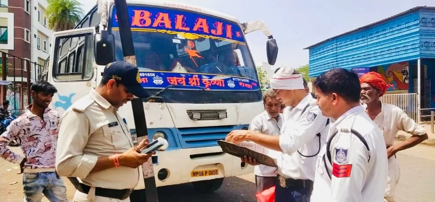 पुलिस अधीक्षक के निर्देशों पर गुना पुलिस द्वारा निरंतर की जा रहीं वाहन चैकिंग, यातायात प्रभारी द्वारा यात्री बसों की चेकिंग कर वाहन परमिट, फिटनेस, लायसेंस व अन्य दस्तावेज जांचे